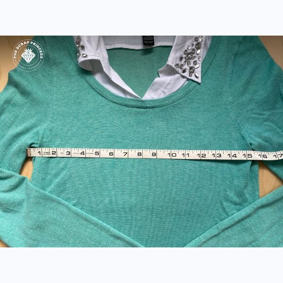 INC International Concepts Teal Layered Look Tunic with Rhinestone Collar M - Picture 6 of 8